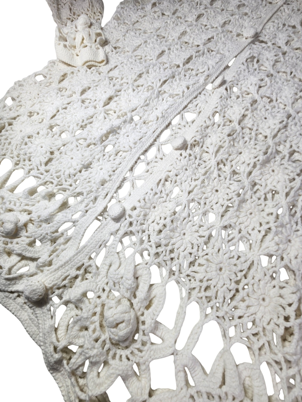 Crochet Cardigan White Sweater Med Boho Open Knit Button Front Cover Up Festival - Picture 15 of 15